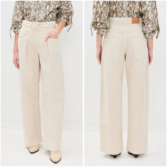 Isabel Marant Etoile Rachelle Wide-Leg Cream Jeans Size 28 High Waist - Picture 15 of 15